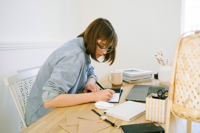 Woman working at her desk